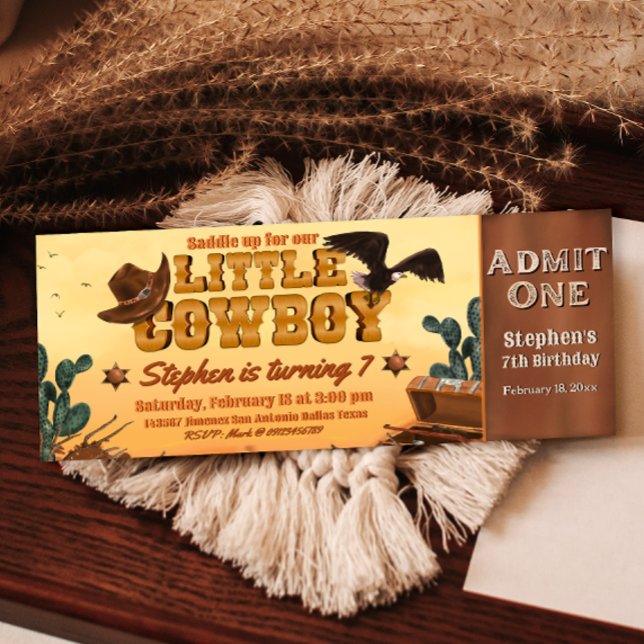 Kleiner Cowboy Ticket Einladung (Little Cowboy -  Boy Birthday Ticket Invitation )