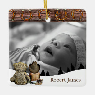 Kleiner Cowboy und Teddy Bären Weihnachten Keramikornament