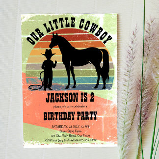 Kleiner Cowboy Vintager Sonnenuntergang Jungs Gebu Einladung