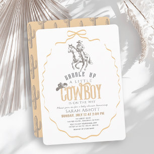 Kleiner Cowboy Western Beige Schleife Babyparty Einladung