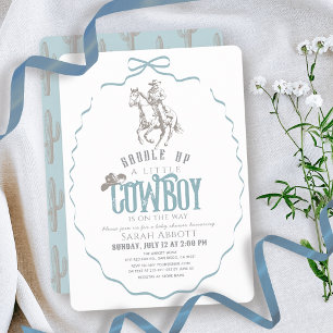 Kleiner Cowboy Western Blaue Schleife Jungen-Baby- Einladung
