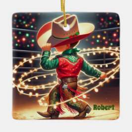 Kleiner Cowboy wirbeln Weihnachtsleuchten nach Maß Keramikornament