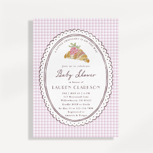 Kleiner Croissant Rosa Gingham-Baby-Party Einladung