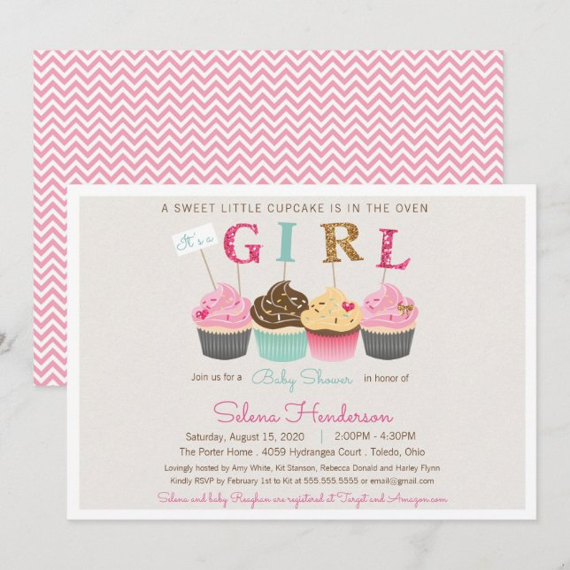 Kleiner Cupcake Es ist ein Girl Baby Sprinkle oder Einladung (Vorne/Hinten)