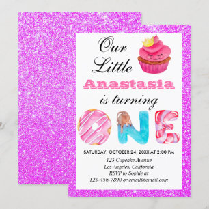Kleiner Cupcake Lila Glitter 1. Geburtstag Eins Einladung