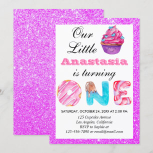Kleiner Cupcake Lila Glitter 1. Geburtstag Eins Einladung