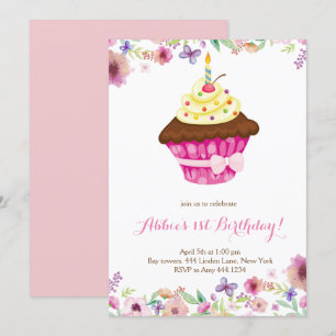 Kleiner Cupcake zum ersten Geburtstag Einladung