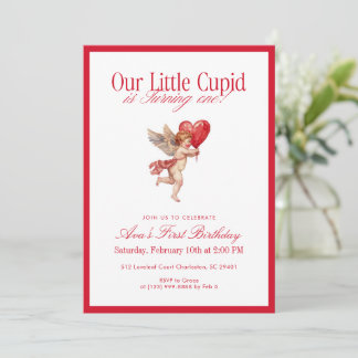 Kleiner Cupid zum ersten Geburtstag Valentinstag Einladung