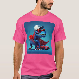 kleiner Dinosaurier auf einem roten Sportwagen T-Shirt