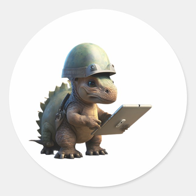 Kleiner Dinosaurier-Soldat mit Helm und Holdi Runder Aufkleber (Vorderseite)
