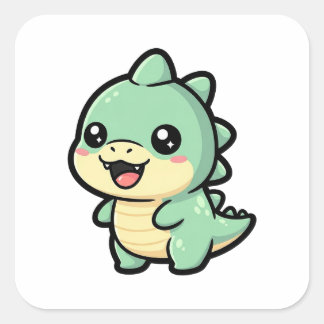 Kleiner Dinosaurier – Süße Kawaii-Illustration Quadratischer Aufkleber
