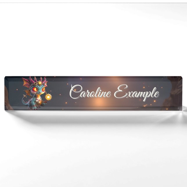Kleiner Drache, große Energie – Der Ember Clocklin Namensplakette (Vorderseite)