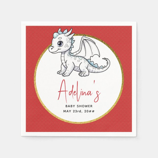 Kleiner Drache ist auf dem Weg Niedliche Red Baby  Serviette (Vorderseite)