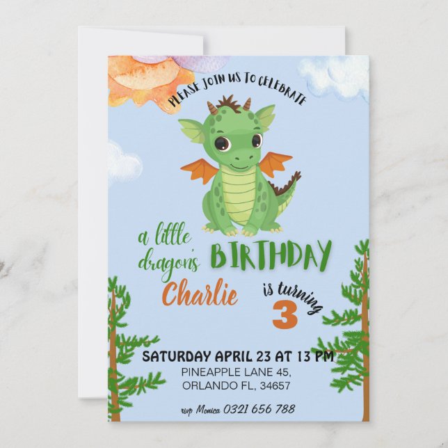 kleiner Dragon Birthday Invite blue baby bday Einladung (Vorderseite)