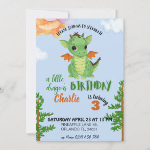 kleiner Dragon Birthday Invite blue baby bday Einladung