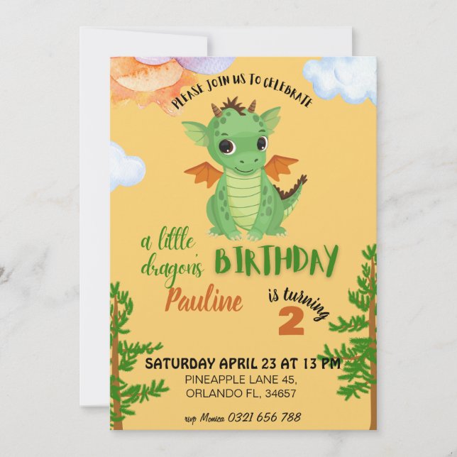 kleiner Dragon Birthday Invite orange Baby Bday Einladung (Vorderseite)