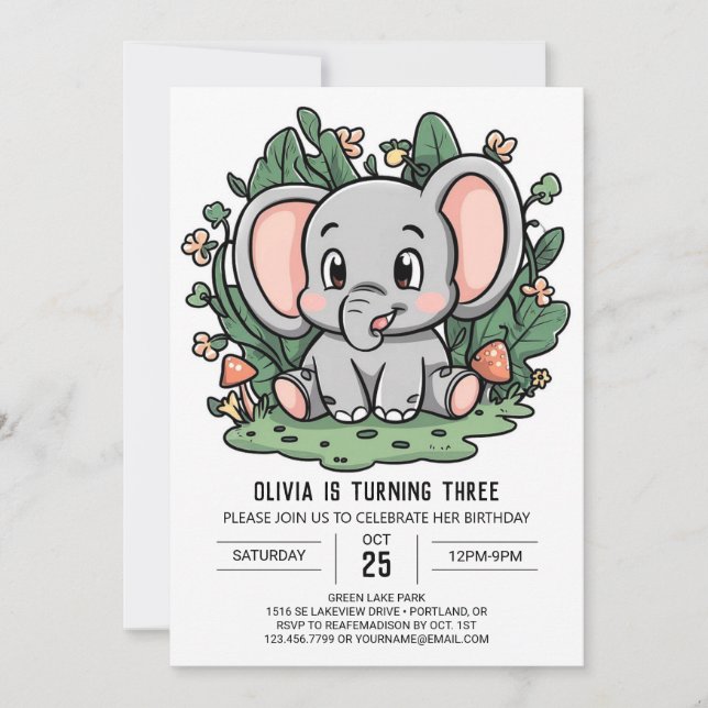 Kleiner Dreamy Elephant Digital Geburtstag Einladung (Vorderseite)