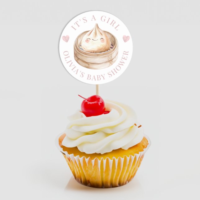 Kleiner Dumpling Pink Es ist ein Mädchen Baby Dusc Runder Aufkleber (It's A Girl Baby Shower Favor Sticker)