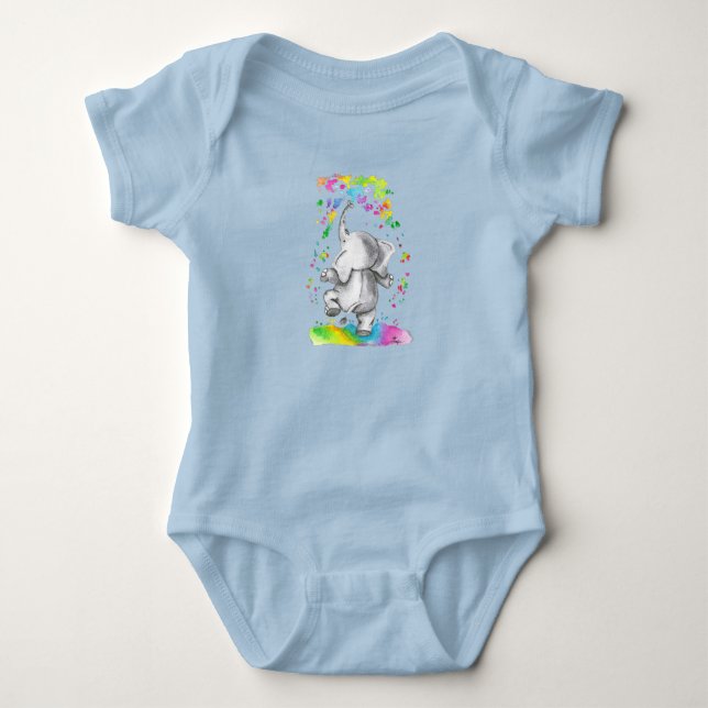 Kleiner Elefant Farbenspritzer Baby Strampler (Vorderseite)