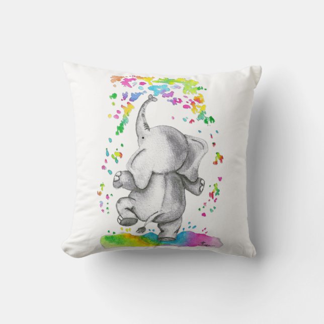 Kleiner Elefant Farbklecks Kissen (Vorderseite)