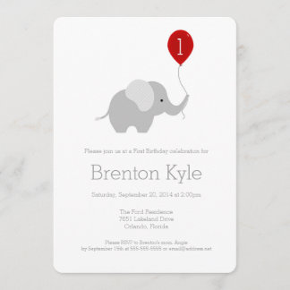 Kleiner Elefant mit Ballon zum Geburtstag Einladun Einladung