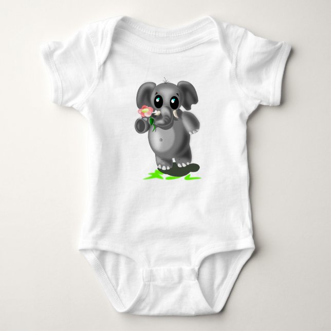 Kleiner Elefant mit Blume Baby Bodysuit Baby Strampler (Vorderseite)