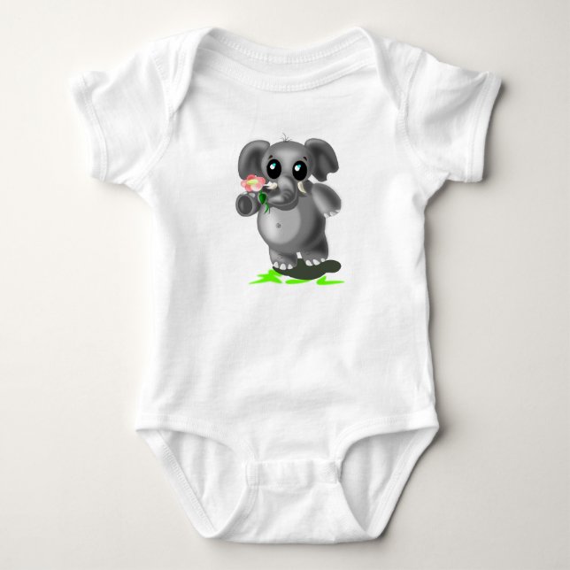 Kleiner Elefant mit Blume Baby Bodysuit Strampler (Vorderseite)