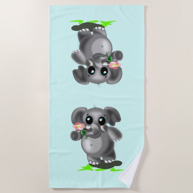 Kleiner Elefant mit Blume Beach Handtuch Liebe (Vorderseite)