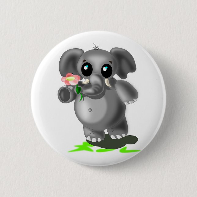 Kleiner Elefant mit Blume Button - Ihre Farben (Vorderseite)