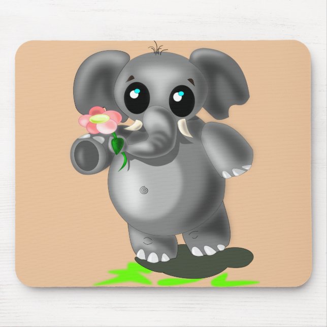 Kleiner Elefant mit Blume Maus Pad - Farbe Mousepad (Vorne)
