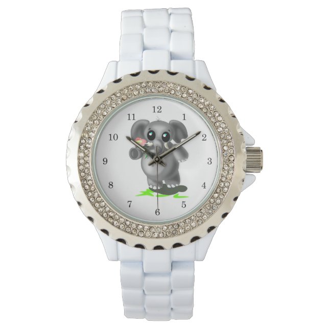 Kleiner Elefant mit Blume Watch Geschenk Armbanduhr (Vorderseite)