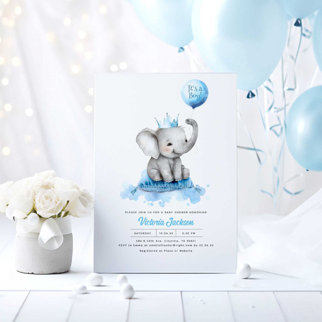 Kleiner Elefantenprinz. Es ist eine Baby-Dusche Einladung (Little Elephant Blue Baby Shower Invitations)