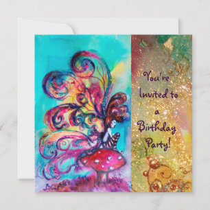 KLEINER ELF DER PILZE ,rosa gelb blau funkeln Einladung