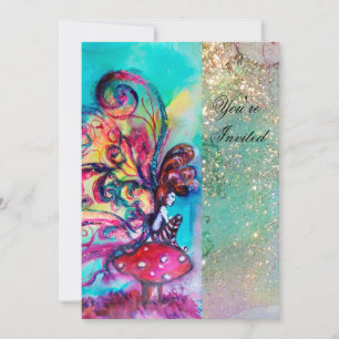 KLEINER ELF DER PILZE ,rosa gelb blau glänzend Einladung