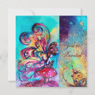 KLEINER ELF DER PILZE ,rosa grün blau glänzend Einladung