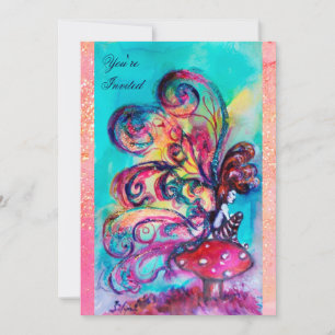 KLEINER ELF VON MUSHÖLLEN, rosa, gelb, blau funkel Einladung