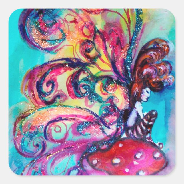 Kleiner Elf von Pilzen Quadratischer Aufkleber (Vorderseite)