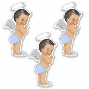 Kleiner Engel Baby Junge Hellblau Silberne Flügel Aufkleber