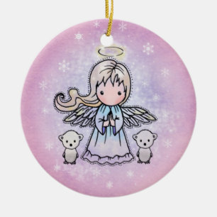 Kleiner Engel- und Polarbären-Ornament Keramikornament