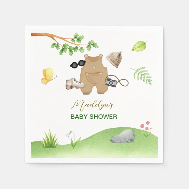Kleiner Entdecker Wald Forst Wanderung Baby Shower Serviette (Vorderseite)