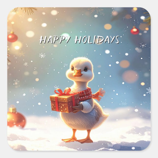 Kleiner-Enten-Weihnachts-Feiertags-Aufkleber Quadratischer Aufkleber (Vorderseite)