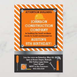Kleiner Erbauer-Bau u. Werkzeug-Geburtstags-Party Einladung