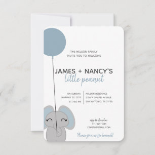 kleiner Erdnuss BABY SHOWER Blaue Elefant Einladung