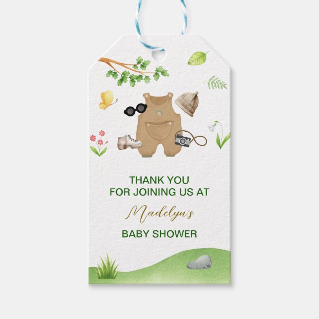 Kleiner Explorer-Wald-WanderBaby-Dusche Geschenkanhänger (Vorderseite)