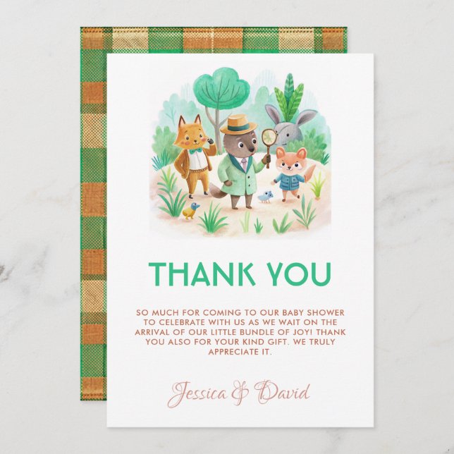 Kleiner Explorer-Walddetektor Kinderdusche Dankeskarte (Vorne/Hinten)