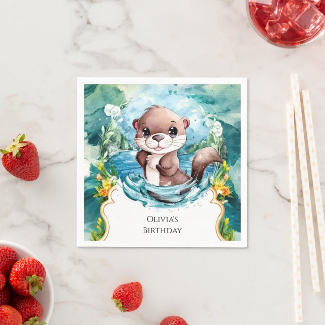 Kleiner farbenfroher Otter Geburtstag Serviette (Beispiel)