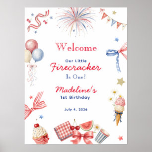 Kleiner Feuerwerk 1. Geburtstags-Willkommensschild Poster