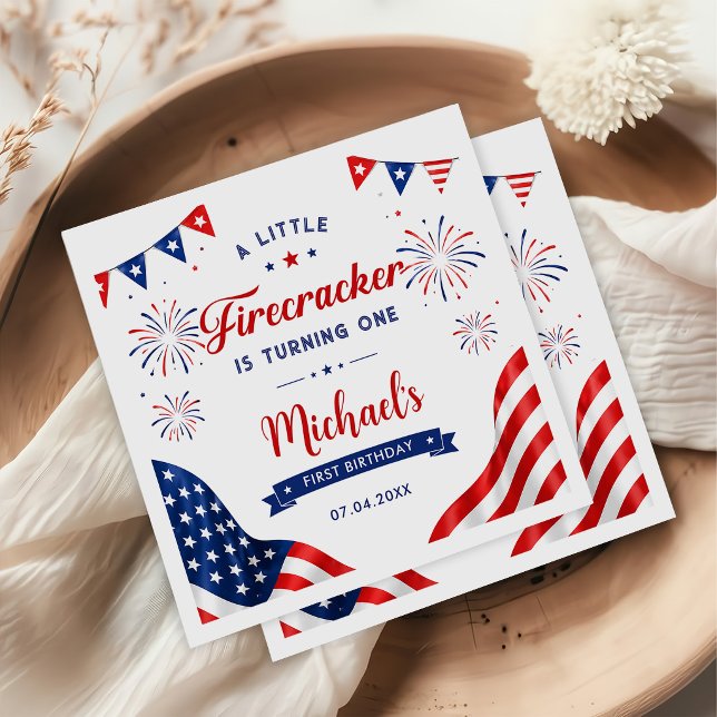 Kleiner Feuerwerkskörper 4. Juli 1. Geburtstag Serviette (Von Creator hochgeladen)