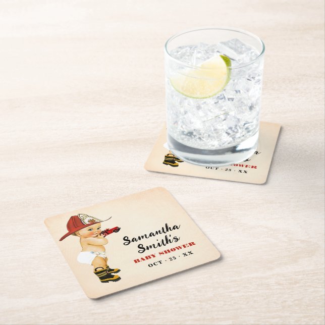 Kleiner Firefighter Baby Dusche Party Dekor Square Rechteckiger Pappuntersetzer (Vor Ort)