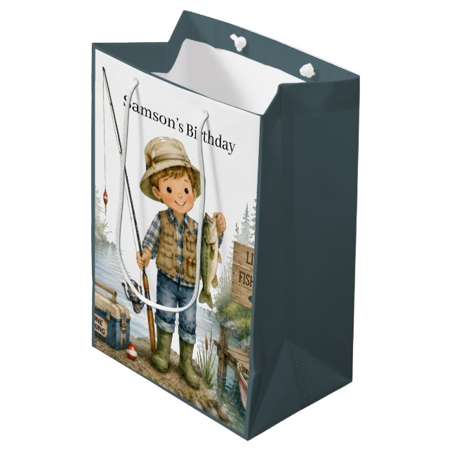 Kleiner Fischerjunge Geburtstagsfeier Mittlere Geschenktüte (Vorderseite Schrägansicht)